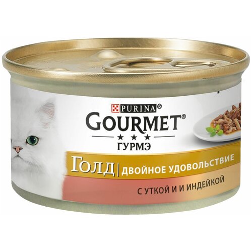 Влажный корм GOURMET Gold кусочки в подливке для кошек, с уткой и индейкой 24шт.*85г