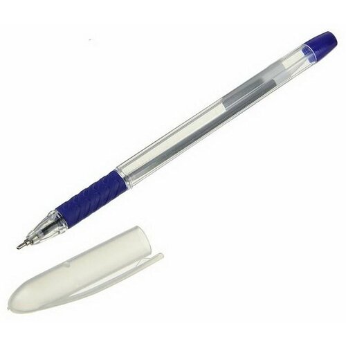 Ручка шариковая, 1.0 мм, стержень синий, корпус прозрачный, с резиновым держателем, 12 шт.