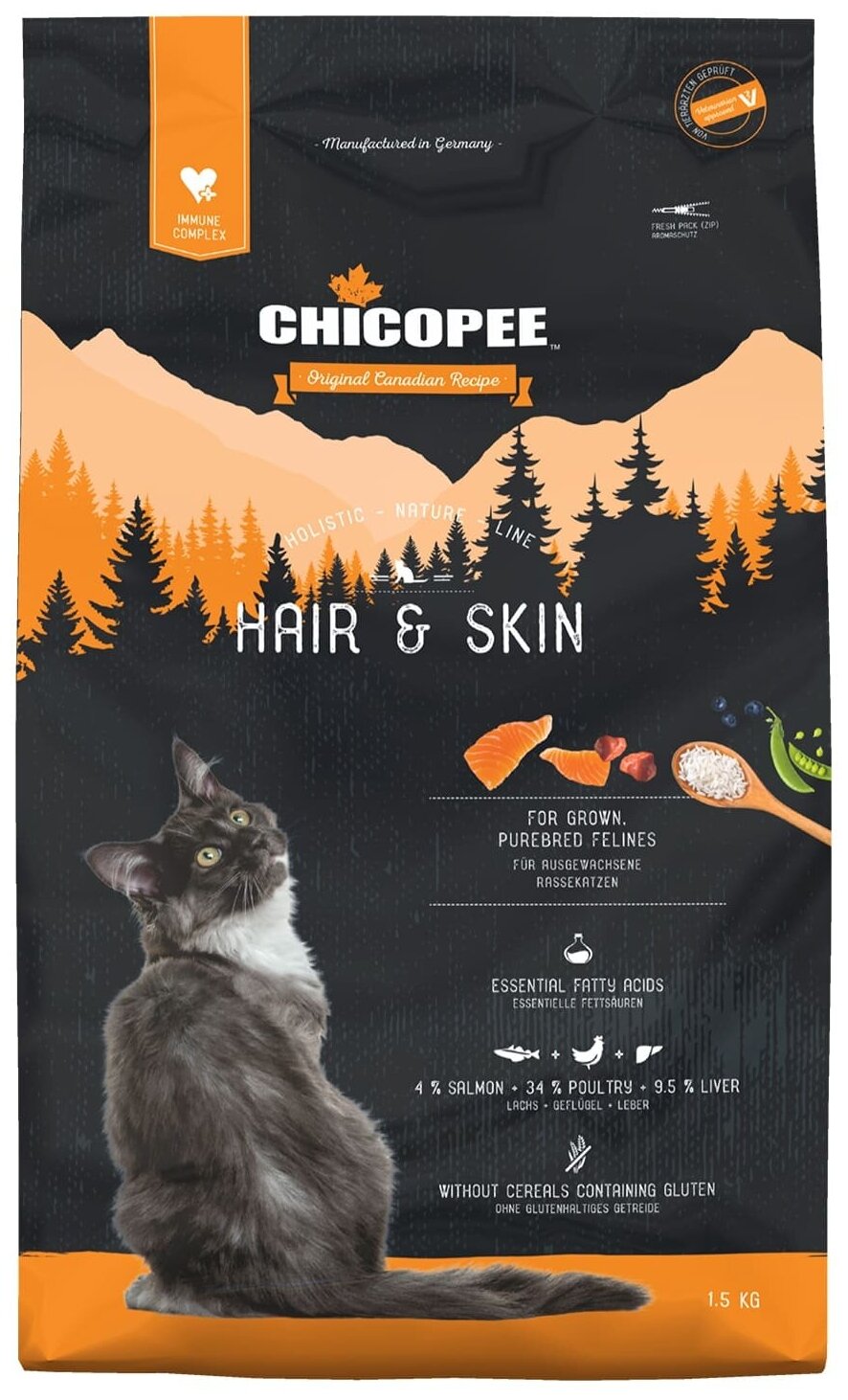 Сухой корм для кошек Chicopee Holistic Nature Line для здоровья кожи и блеска шерсти 1.5 кг