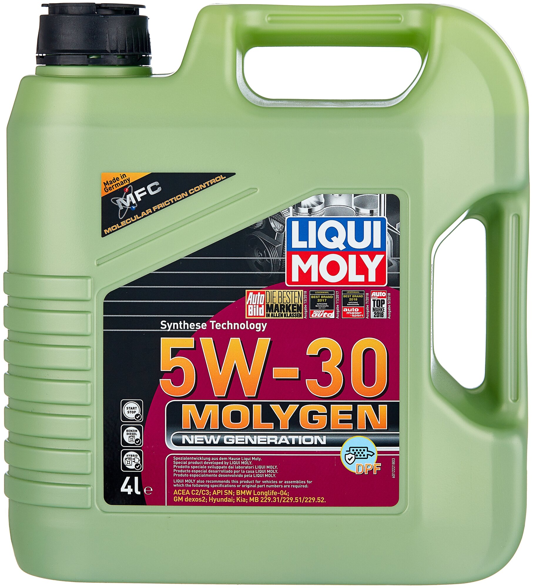 HC-синтетическое моторное масло LIQUI MOLY Molygen New Generation DPF 5W-30, 4 л