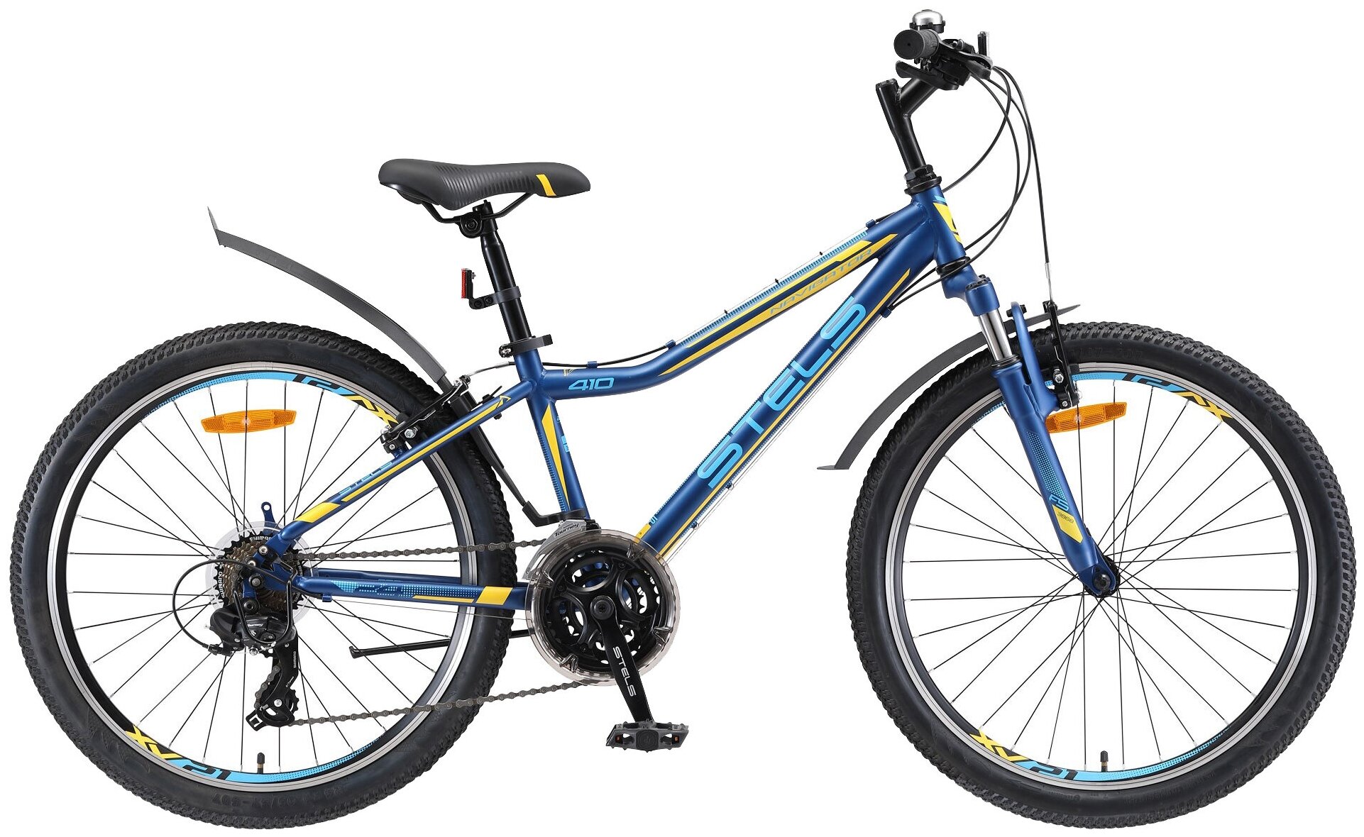 Подростковый горный (MTB) велосипед STELS Navigator 410 V 24 21-sp V010 (2019) рама 12" Чёрный/жёлтый