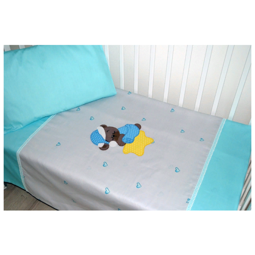 фото Постельное белье в кроватку "lime time baby" из сатина с аппликацией, с простыней на резинке; плюшевый медвежонок; размер: ясли лайм