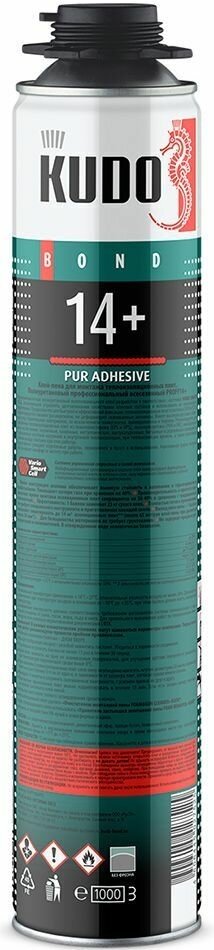 Кудо Профф 14+ клей пена для теплоизоляции (1л) / KUDO Pur Adhesive Proff 14+ пена-клей полиуретановая монтажная для теплоизоляции (1л) всесезонная