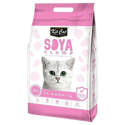 KIT CAT SOYA CLUMP STRAWBERRY наполнитель соевый биоразлагаемый комкующийся для туалета кошек с ароматом клубники (14 л)