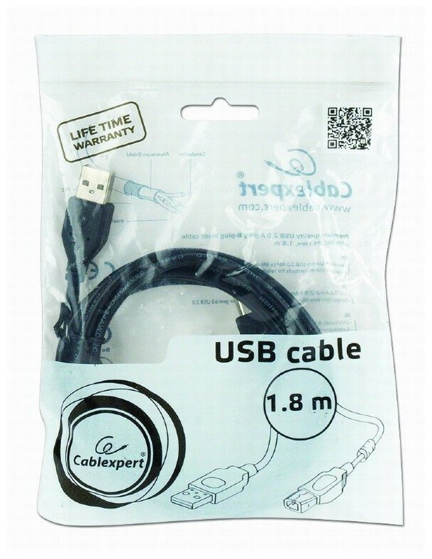 Кабель Gembird USB A-USB B, M-M 1,8м Black (CCF-USB2-AMBM-6) - фото №3