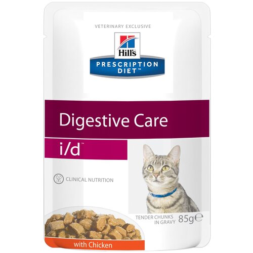 Влажный корм для кошек Hill's Prescription Diet i/d Digestive Care при расстройствах пищеварения, жкт, с курицей 85 г (кусочки в желе)