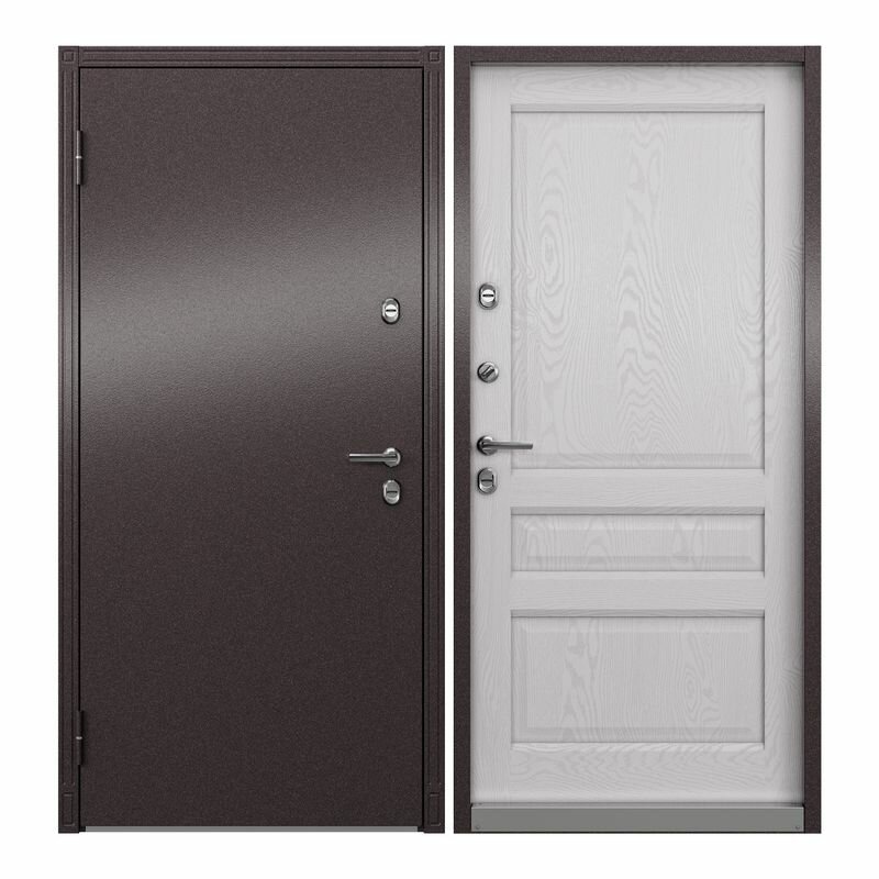 Дверь входная Torex для дома Village 880х2050 левый, тепло-шумоизоляция терморазрыв антикоррозийная защита, замки 4-го и 2-го класса, коричневый/белый - фотография № 1