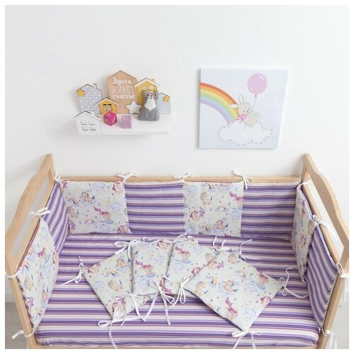 фото Крошка я бортики-подушки единороги сиреневый