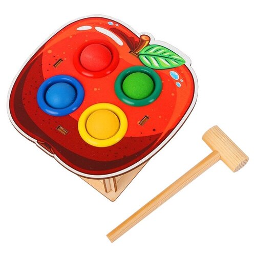 Развивающая игрушка Woodland Яблоко 4 отверстия 115307, красный/зеленый/желтый/синий/бежевый
