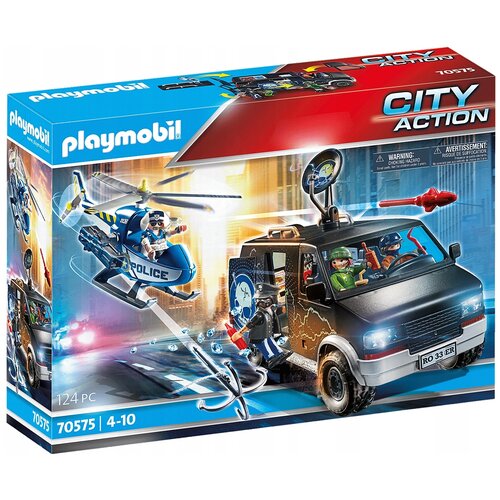 Набор с элементами конструктора Playmobil City action 70575 Погоня на вертолете за беглецами в фургоне, 124 дет. набор с элементами конструктора playmobil city action 9467 огненная водяная пушка