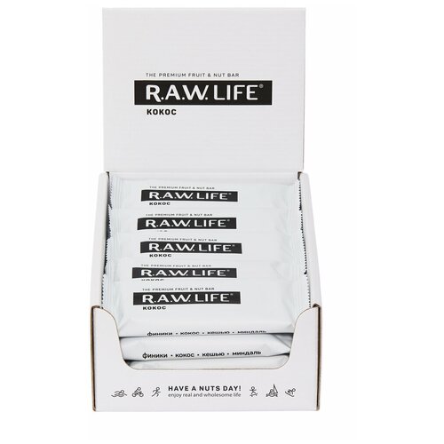 фото Фруктовый батончик r.a.w. life орехово-фруктовый батончик r.a.w. life без сахара кокос, 20 шт.