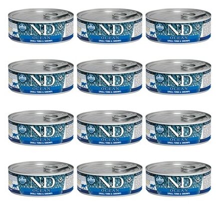 FARMINA CAT N&D OCEAN SMALL TUNA & SHRIMPS беззерновые для взрослых кошек с тунцом и креветками (80 гр х 12 шт)