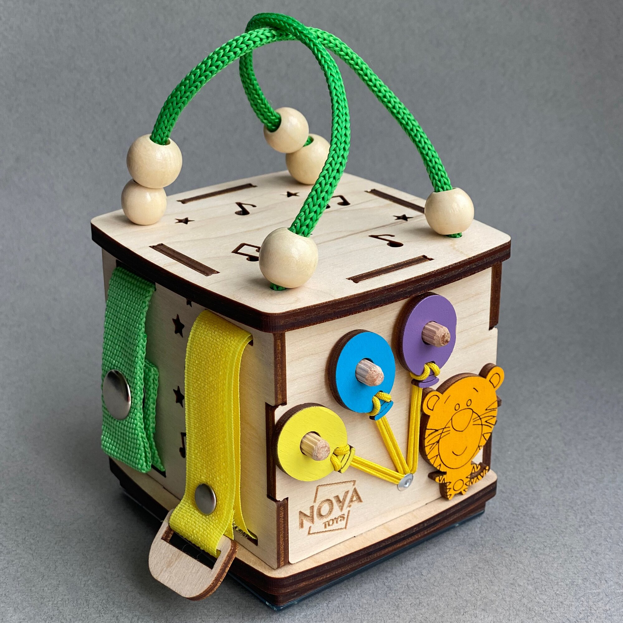 Бизиборд, бизикубик тигр для малыша, детей, мальчика, девочки, развивающая деревянная игрушка в дорогу Бизи куб