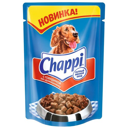 Chappi Сытный Мясной Обед, влажный корм для собак всех пород, говядина по-домашнему (28шт в уп) 85 гр