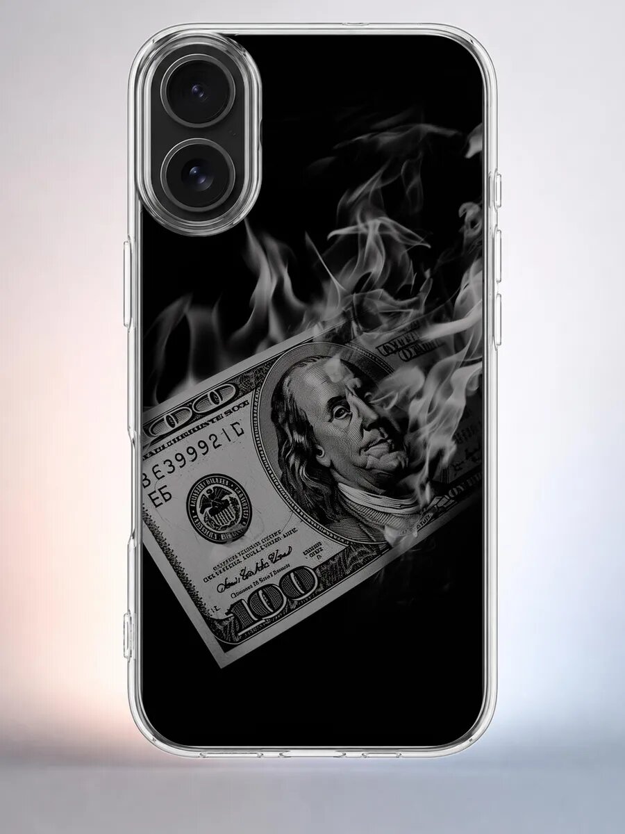Чехол iPhone 16 горящие деньги силиконовый