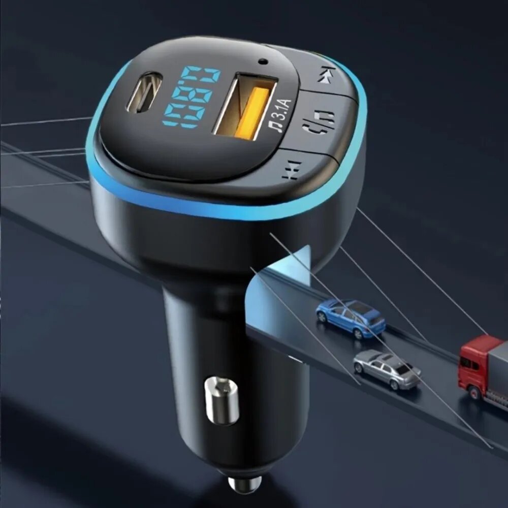 FM трансмиттер Bluetooth / Модулятор автомобильный / Адаптер быстрой зарядки с 2 USB/TUPE-C 2А + 3.1 A черный TS-23