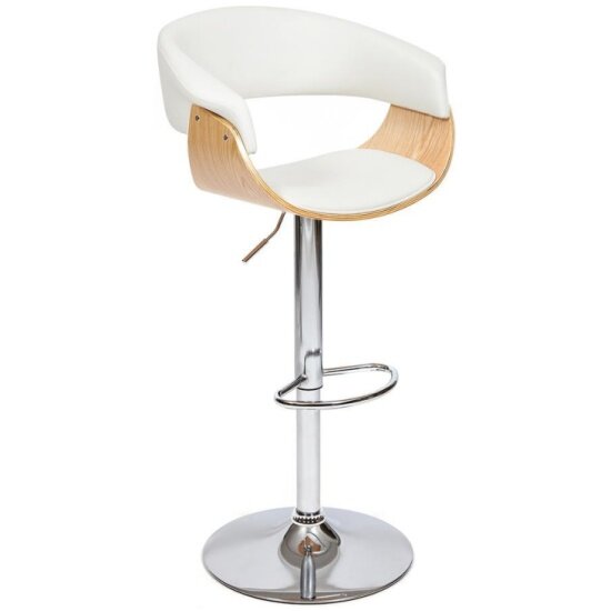 Стул барный Tetchair VIMTA (mod.4021S) металл/дерево/экокожа, 60х51х91,5-112,5 см, высота сиденья 61,5-82,5 см, белый/натуральный/хром