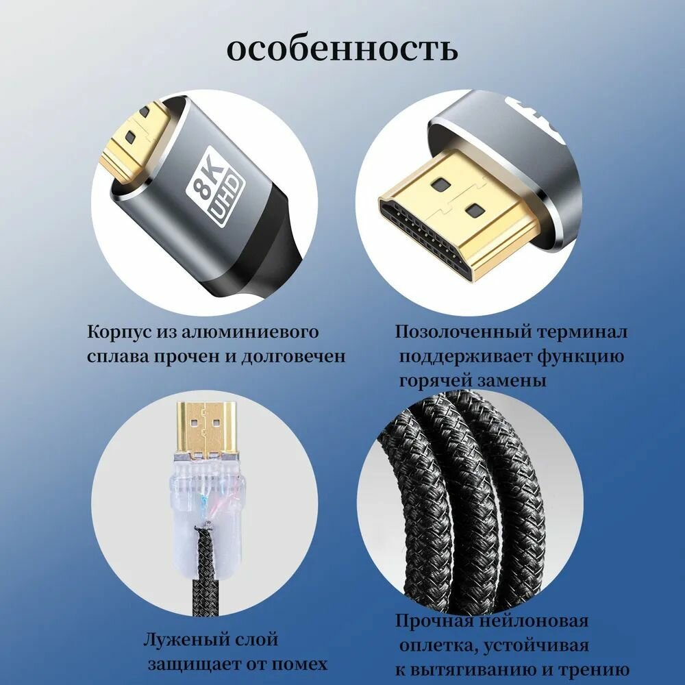 Кабель HDMI 2.1 ( 8K60hz 4K120hz) 2 метра — фото 1