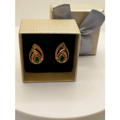 Серьги, кристалл, размер 18 мм, золотой/зеленый