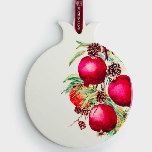 Подставка под горячее, 23 см, керамика/пробка, круглая, белая, Гранаты, Christmas miracle белый