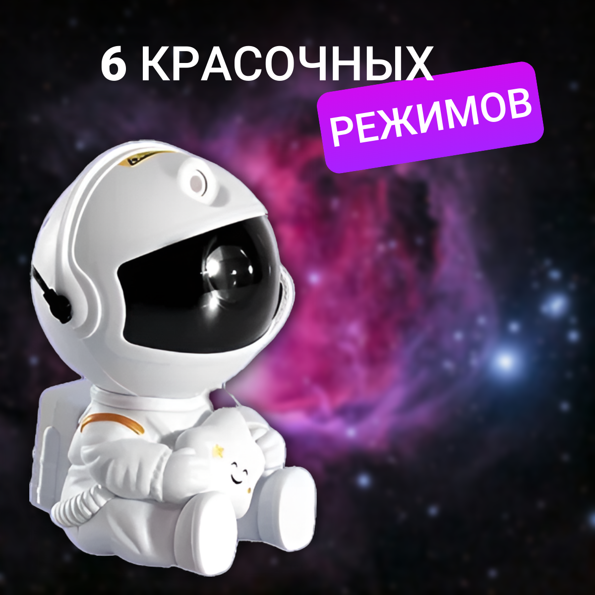 Проектор звездного неба Космонавт с пультом управления. Ночник в детскую комнату и спальню с эффектом северного сияния. — фото 1