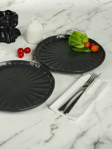 Изображение товара Набор фарфоровых тарелок обеденных 26см лотос 2шт, цвет графитовый. STENOVA HOME