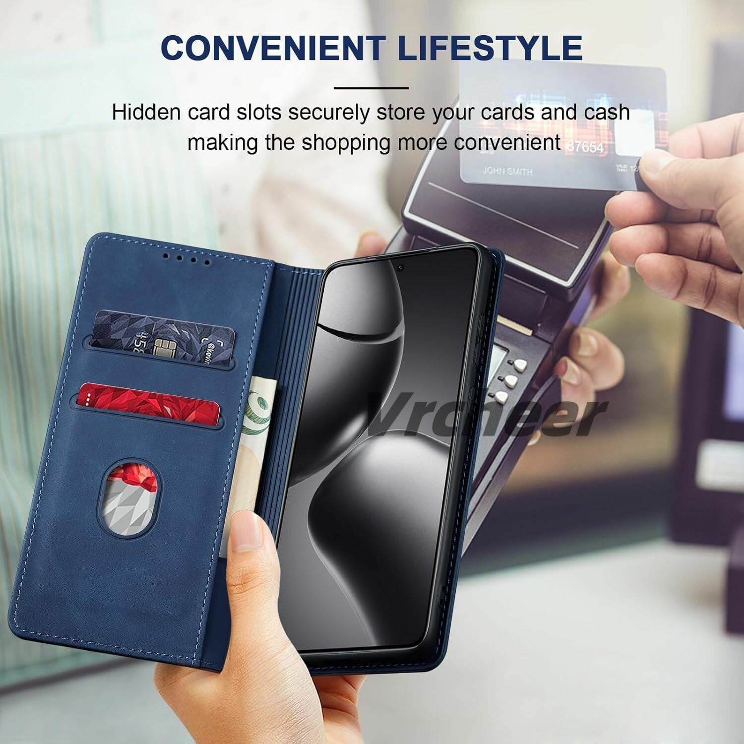 Изображение Кожаный книжка чехол для Xiaomi 14T Pro (Сяоми 14T Про, Ксиаоми 14T Про) с функцией подставки(синий)