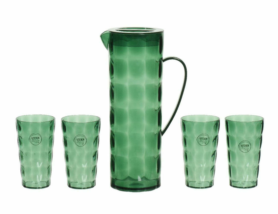 Набор кувшин и 4 стакана, пластик, зелёный, 29 см, Kaemingk
