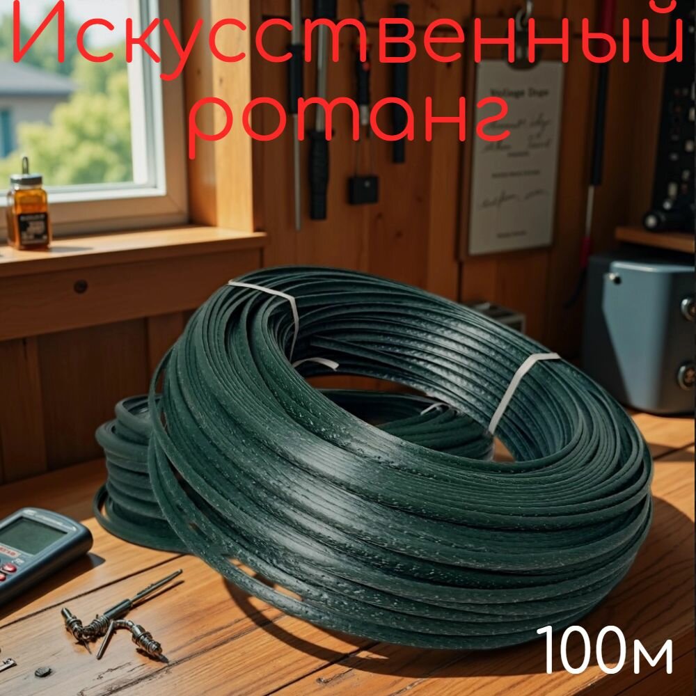 Полиротанг, искусственный ротанг для плетения 100 м, 6мм, "Жоржетта", зеленый, полу трубка, текстурированный
