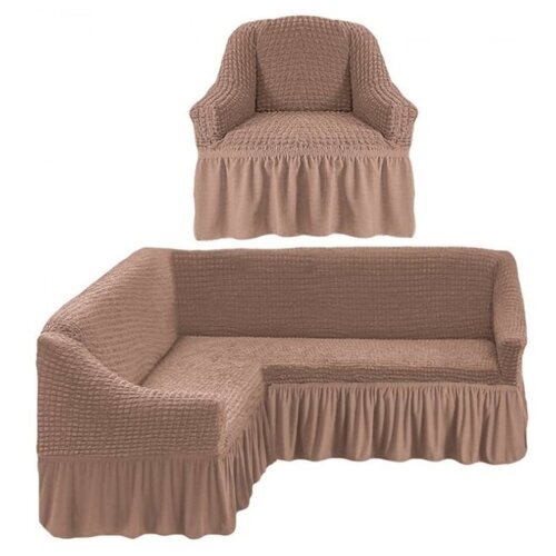 фото Karteks комплект чехлов на угловой диван и кресло gomer цвет: капучино br21614 (одноместный,трехместный)