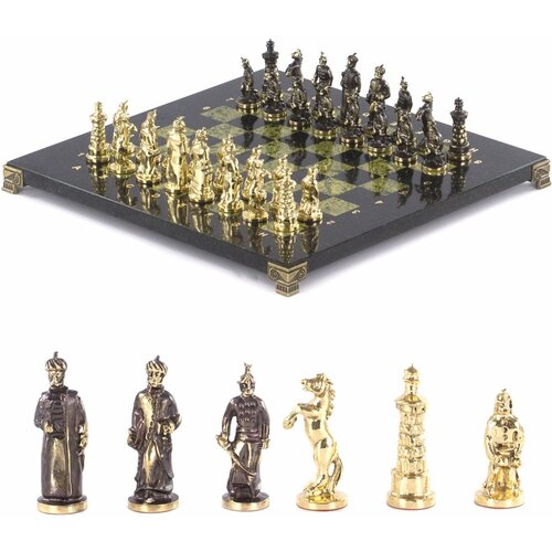 Шахматы Турецкие с бронзовыми фигурами доска 32х32 см змеевик 121374