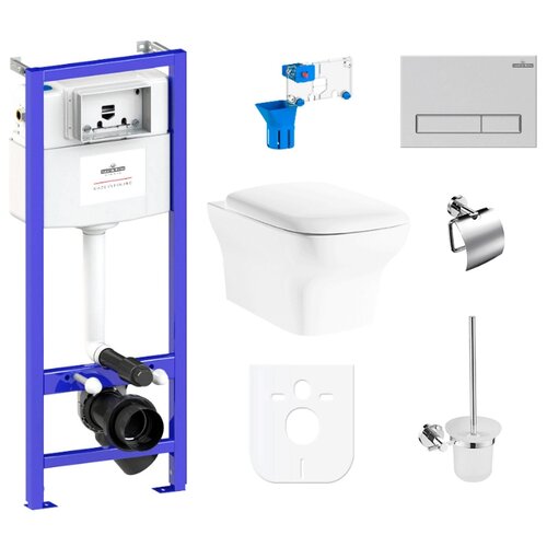 фото Комплект 9 в 1 lavinia boho bristol rimless 97010075, безободковый унитаз, сиденье микролифт, инсталляция, крепление, клавиша смыва, шумоизоляция, диспенсер, ершик, держатель туалетной бумаги