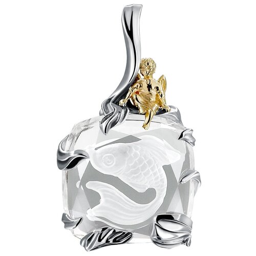 Подвеска IVENA, желтое серебро, золото, 585, 925 проба, чернение, горный хрусталь