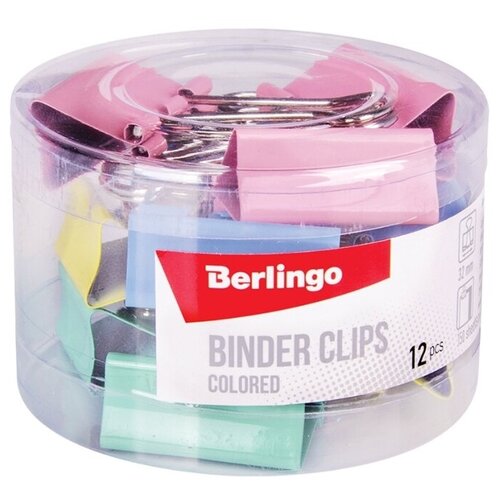 фото Berlingo зажимы для бумаг 32 мм bc1232m (12 шт.) пастельные