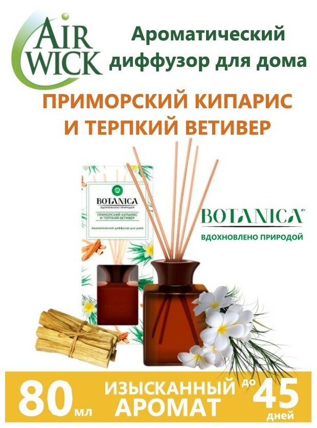 Ароматический диффузор Air Wick Botanica Приморский Кипарис и Терпкий Ветивер 80мл RECKITT BENCKISER - фото №3