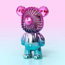 Портативный вентилятор настольный Мишка BearBrick с 3 скоростями розово-бирюзовый