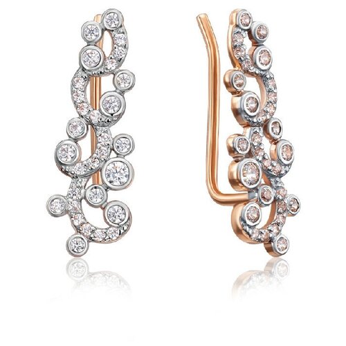 Серьги клаймберы Крымский ювелирный завод, красное золото, 585 проба, фианит, красный, золотой