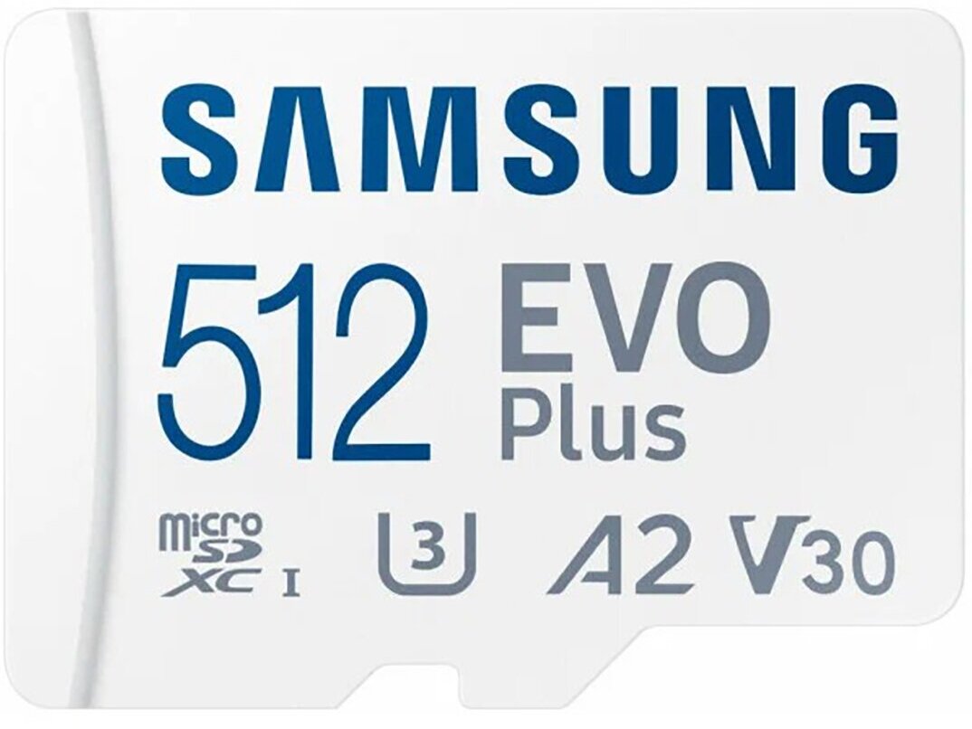 Карта памяти Samsung microSDXC 512GB EVO PLUS microSDXC Class 10 UHS-I, U3 + SD адаптер MB-MC512KA/APC