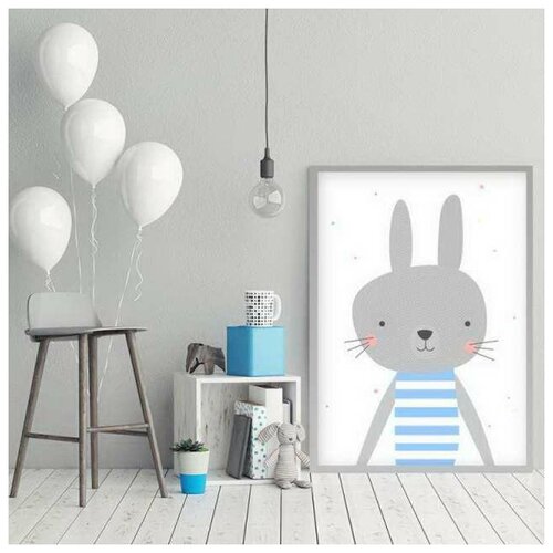 Интерьерный дизайнерский постер Зайка в тельняшке (размер А4)