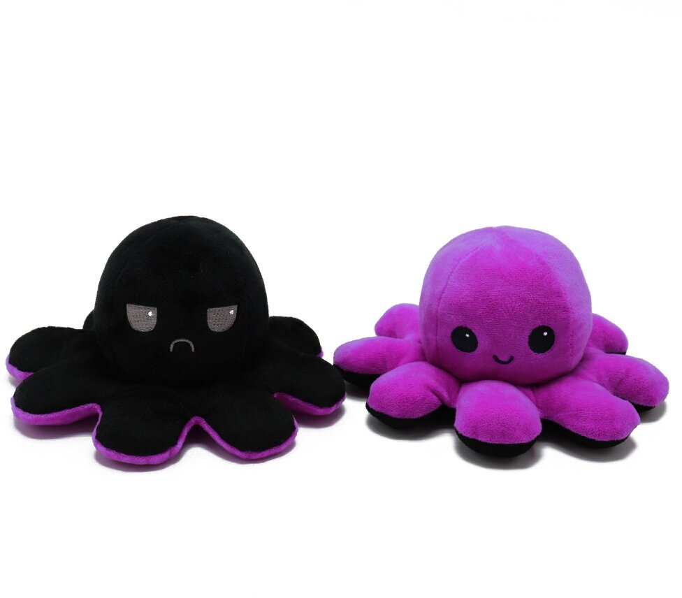 Мягкая игрушка Осьминожка - перевертыш, Осьминог вывернушка , двухсторонний черный-фиолетовый