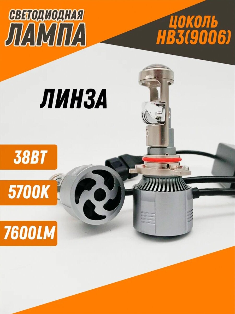 LED лампы линза A80 HB4(9006) Mini LED lens 1,5" 12-24V, 50W, 6000K, 3000Lm Светодиодная лампа автомобильная