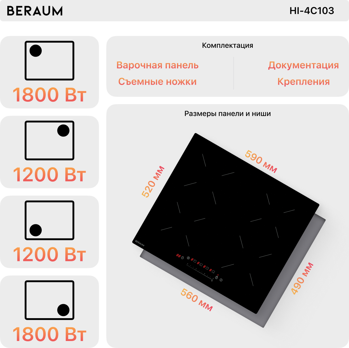 Индукционная варочная панель Beraum HI-4C103, черный - фотография № 3