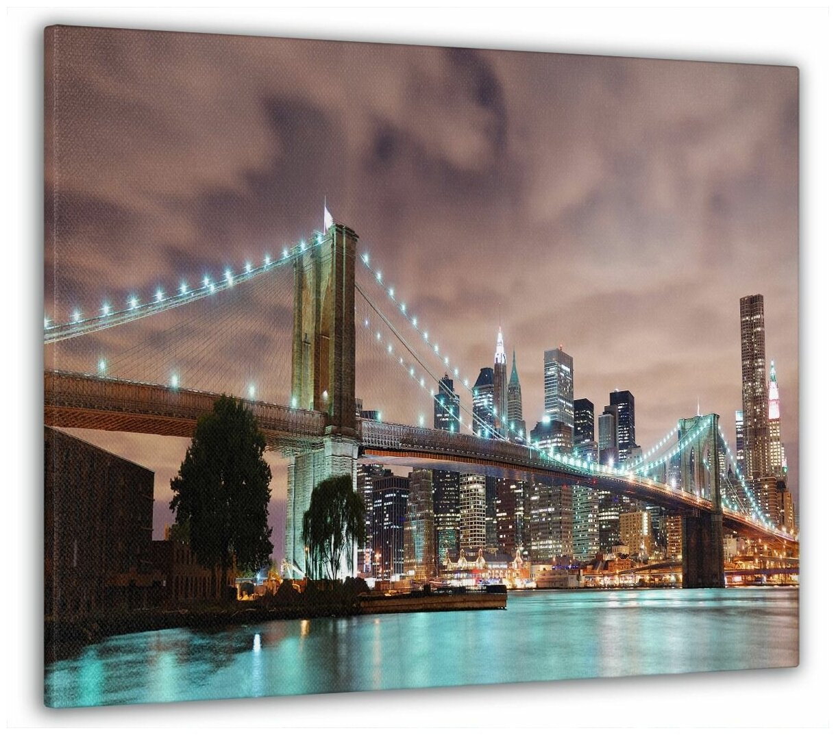 Картина на стену, для интерьера "Ночной Бруклинский мост" 50x70 см