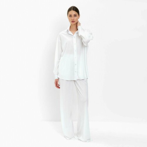Пижама Minaku, сорочка, брюки, застежка пуговицы, длинный рукав, размер 42, белый