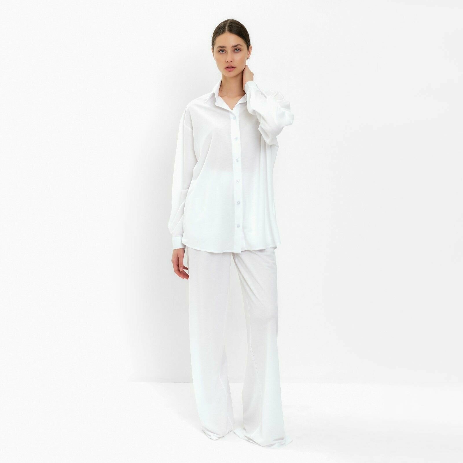 Пижама женская (сорочка, брюки) MINAKU: Home collection цвет белый, р-р 42 - фотография № 1
