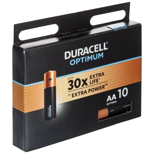 Батарейка DURACELL Optimum АА/LR6-10BL уп/10шт алкалиновые батарейки duracell optimum б0056020