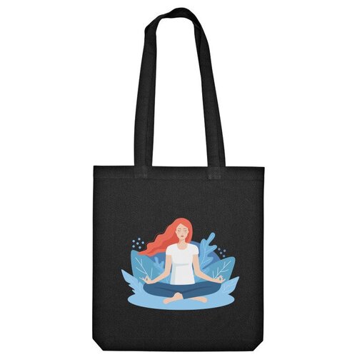 сумка медитация девушка в позе лотоса белый Сумка шоппер Us Basic, черный