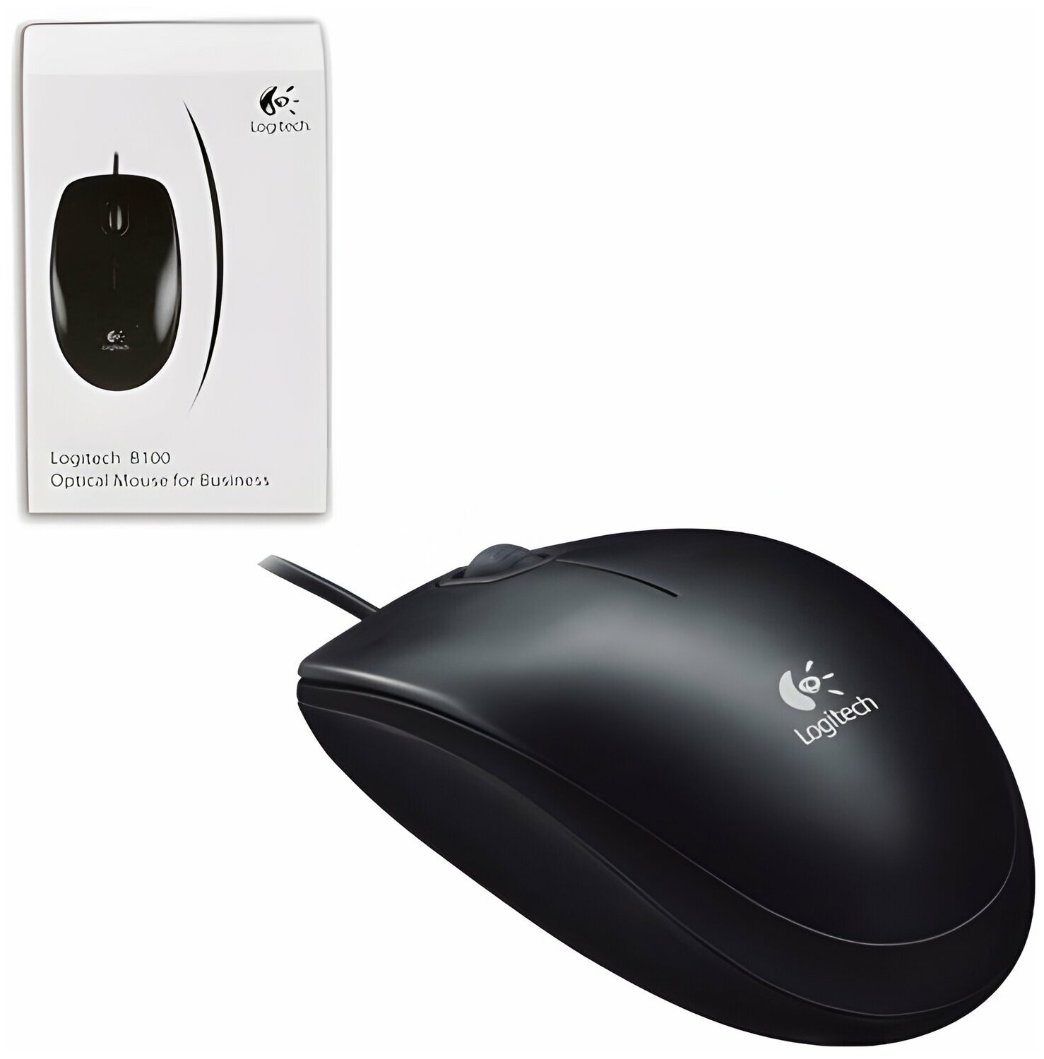 Мышь проводная LOGITECH B100, USB, 2 кнопки + 1 колесо-кнопка, оптическая, черная, 910-003357