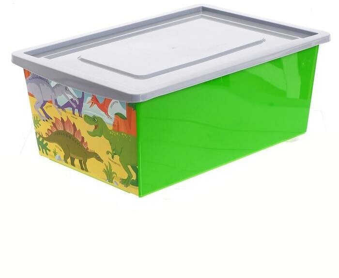 Ящик для хранения ZABIAKA универсальный, с крышкой, "Дино", объем 30 л, цвет салатовый