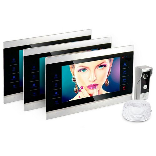 Набор: цветной видеодомофон «HDcom S-104» + 2 цветных монитора + панель вызова. Запись видео на SD карту по движению